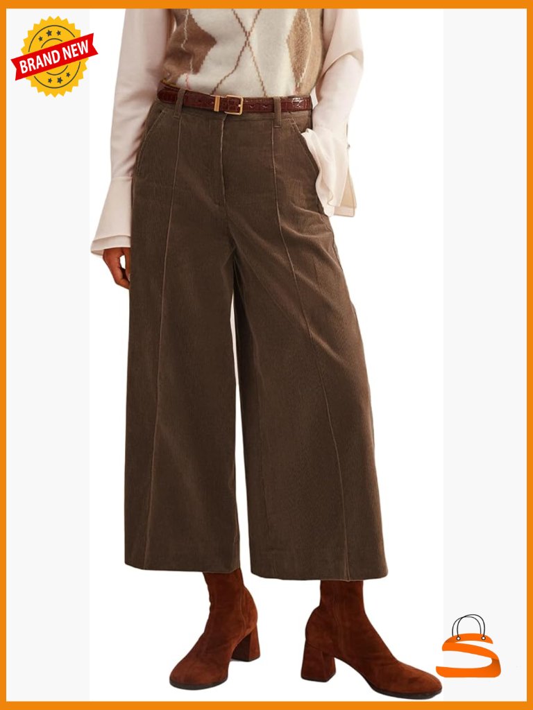 High Waisted Wide Leg Corduroy Pants With Pockets